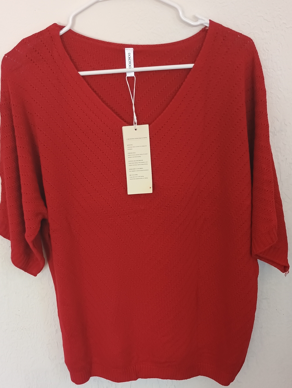 Red V-Neck Lightweight Knit Sweater